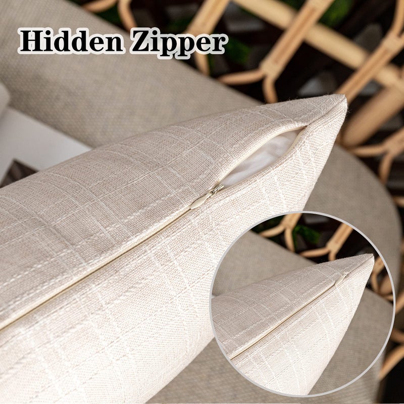 K KEVIN TEXTILE Kevin Textile Pack of 2 Outdoor Waterproof Throw Pillow Covers Decorative Square Outdoor Checkered Pillows Cushion Case Patio Pillows for Couch 12x20 inches 30x50 cm Light Beige - Image 3